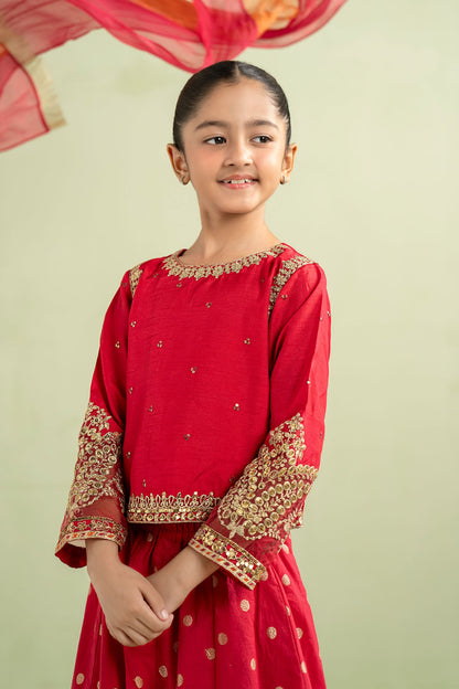 3 Piece Embroidered Raw Silk Suit - Kids Clothing - available at Maria Faisal in UK and USA.