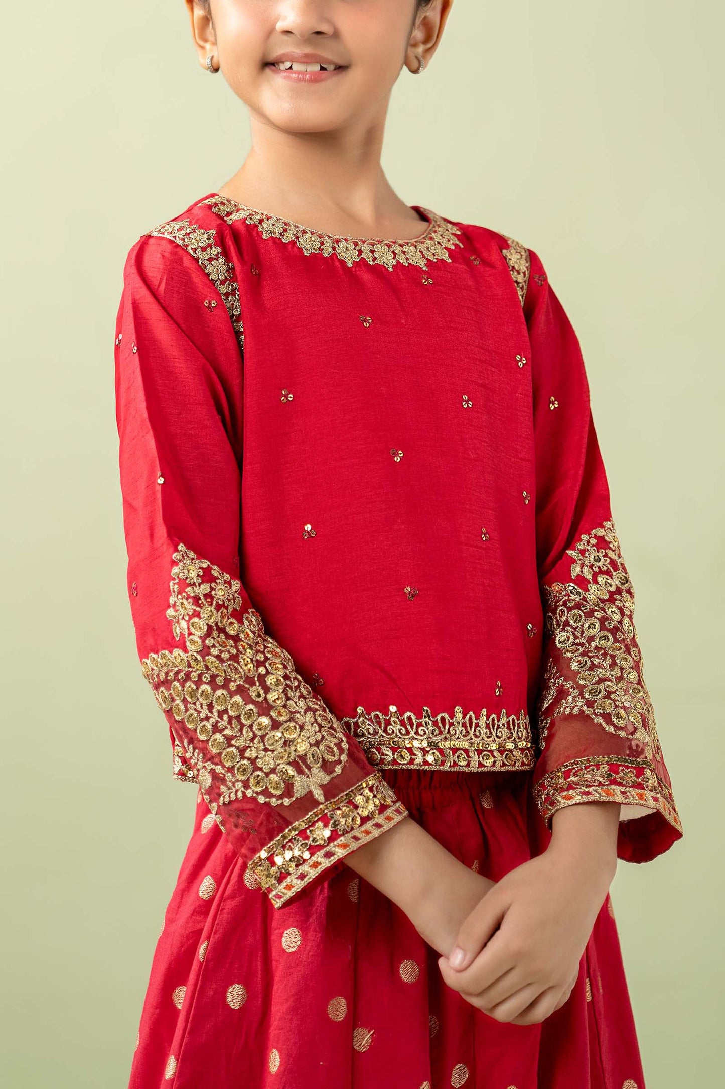 3 Piece Embroidered Raw Silk Suit - Festive Pakistani Kids Dresses - available at Maria Faisal in UK and USA