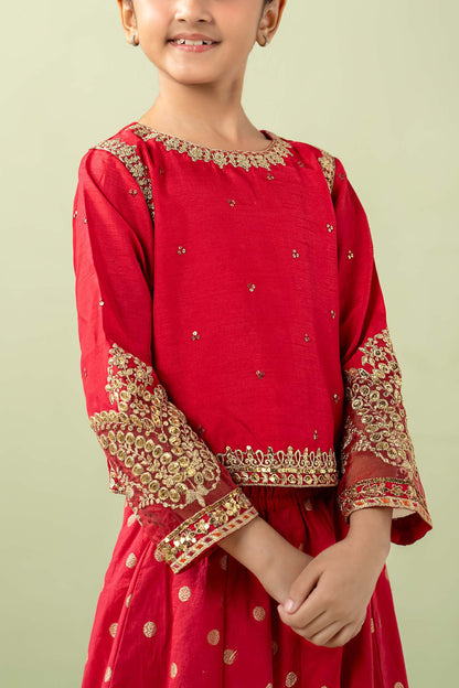 3 Piece Embroidered Raw Silk Suit - Kids Clothing - available at Maria Faisal in UK and USA.
