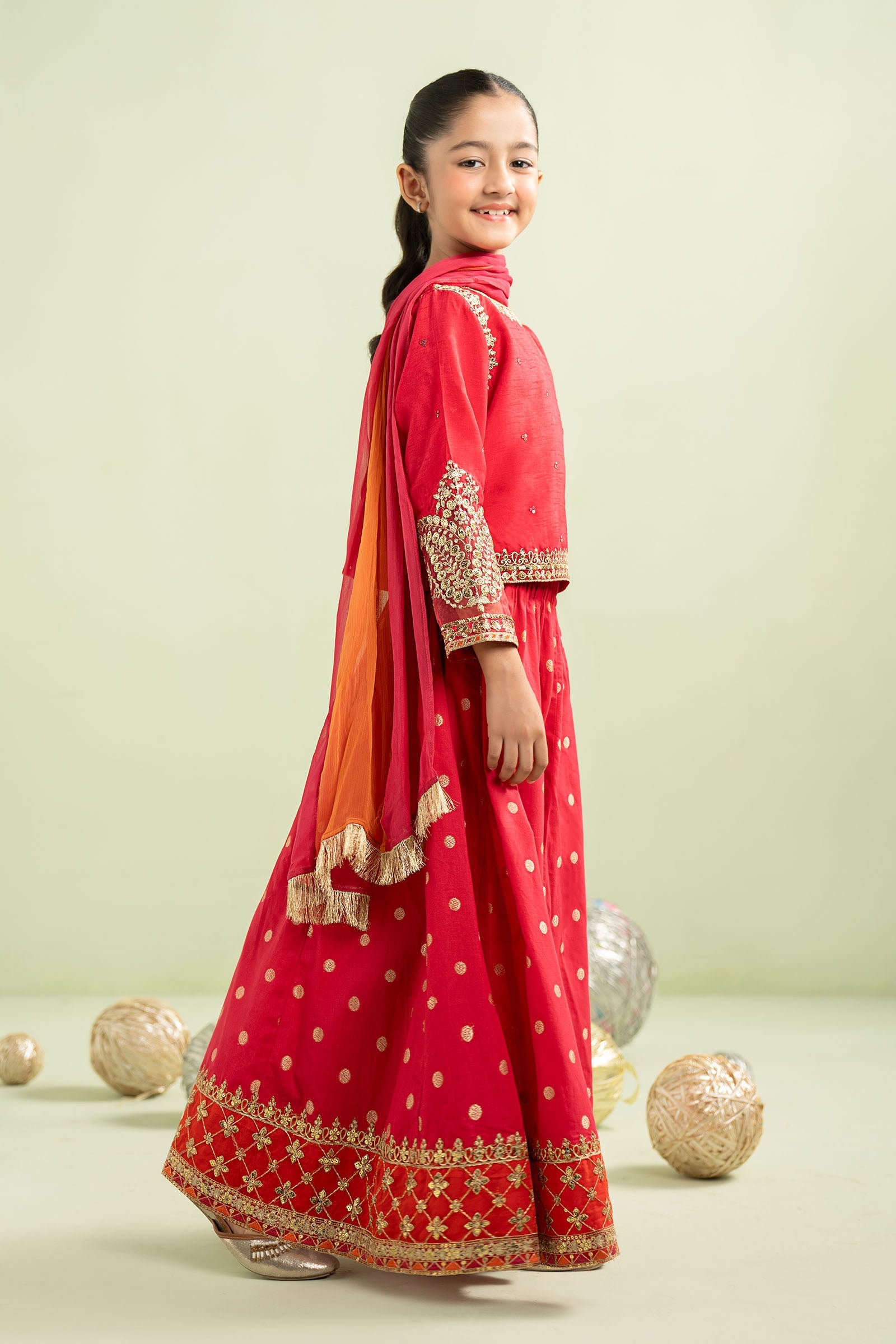 3 Piece Embroidered Raw Silk Suit - Kids Clothing - available at Maria Faisal in UK and USA.