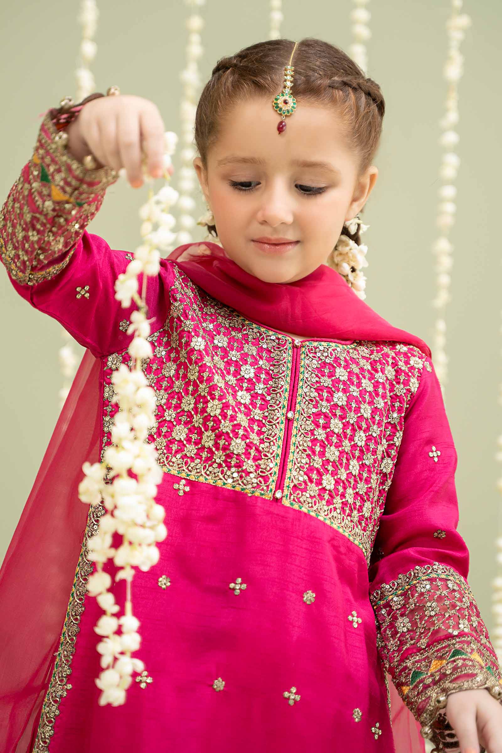 Maria B | 3 Piece Embroidered Raw Silk Suit | MKS-W24-13 by Maria Faisal - Registered Vendor of : Maria B - type : Kids Clothes - 100% original wedding dresses
