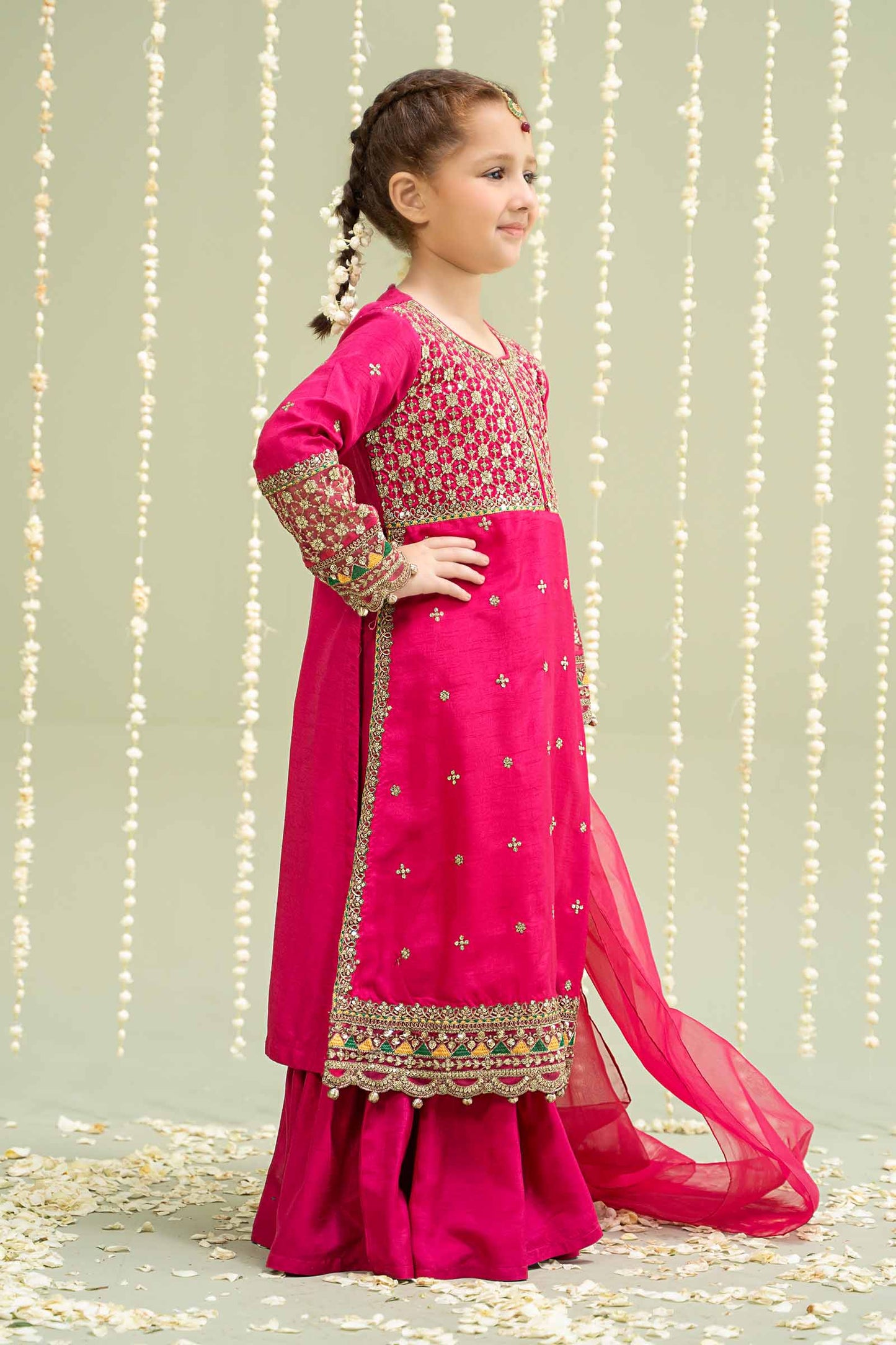 Maria B | 3 Piece Embroidered Raw Silk Suit | MKS-W24-13 by Maria Faisal - Registered Vendor of : Maria B - type : Kids Clothes - 100% original wedding dresses
