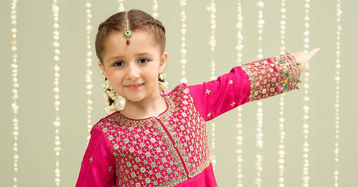 Maria B | 3 Piece Embroidered Raw Silk Suit | MKS-W24-13 by Maria Faisal - Registered Vendor of : Maria B - type : Kids Clothes - 100% original wedding dresses