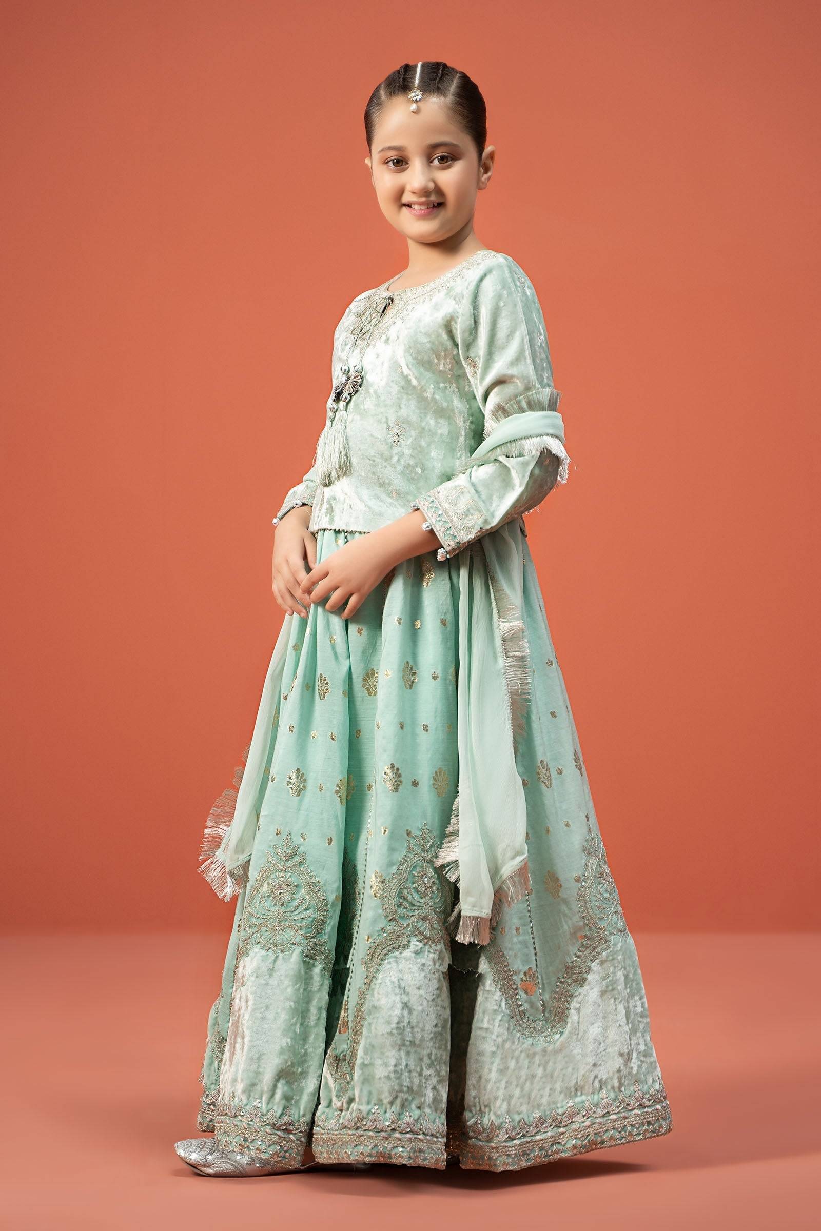 Maria B | 3 Piece Embroidered Velvet Suit | MKS-W24-14 by Maria Faisal - Registered Vendor of : Maria B - type : Kids Clothes - 100% original wedding dresses