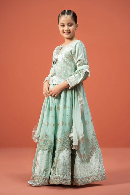 Maria B | 3 Piece Embroidered Velvet Suit | MKS-W24-14 by Maria Faisal - Registered Vendor of : Maria B - type : Kids Clothes - 100% original wedding dresses