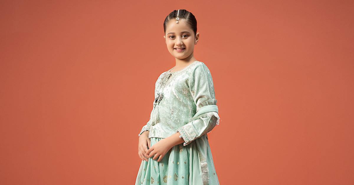 Maria B | 3 Piece Embroidered Velvet Suit | MKS-W24-14 by Maria Faisal - Registered Vendor of : Maria B - type : Kids Clothes - 100% original wedding dresses