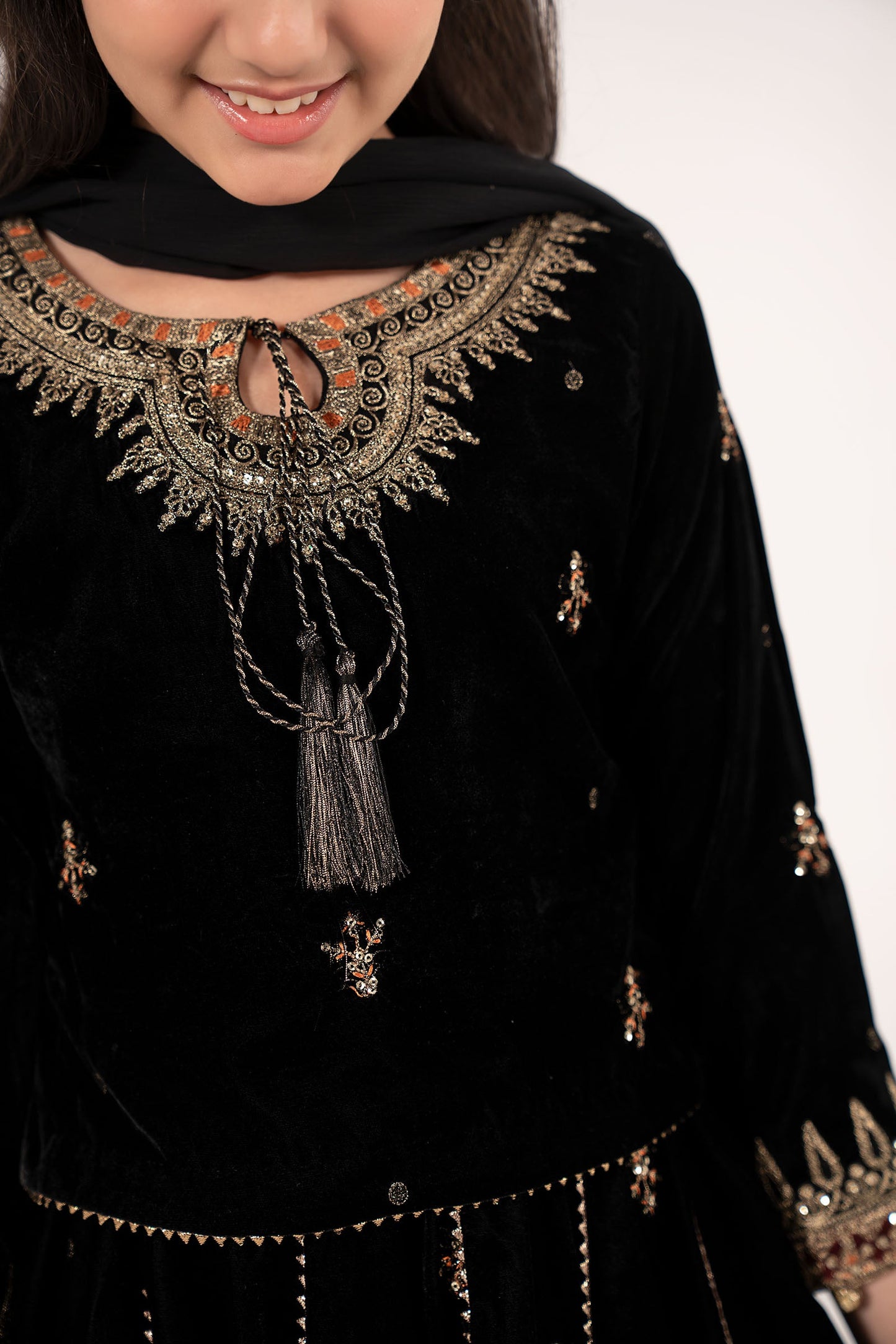 3 Piece Embroidered Velvet Suit - Festive Pakistani Kids Dresses - available at Maria Faisal in UK and USA