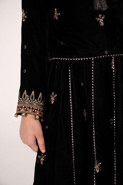 3 Piece Embroidered Velvet Suit - Festive Pakistani Kids Dresses - available at Maria Faisal in UK and USA