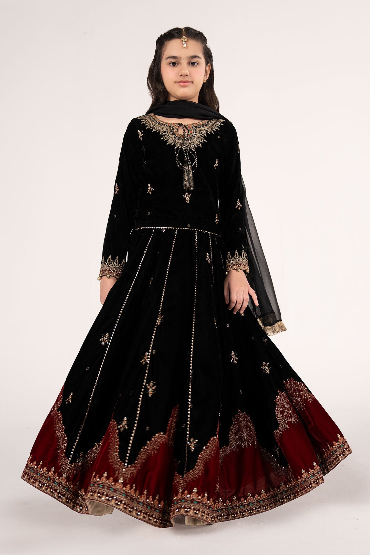 3 Piece Embroidered Velvet Suit - Festive Pakistani Kids Dresses - available at Maria Faisal in UK and USA