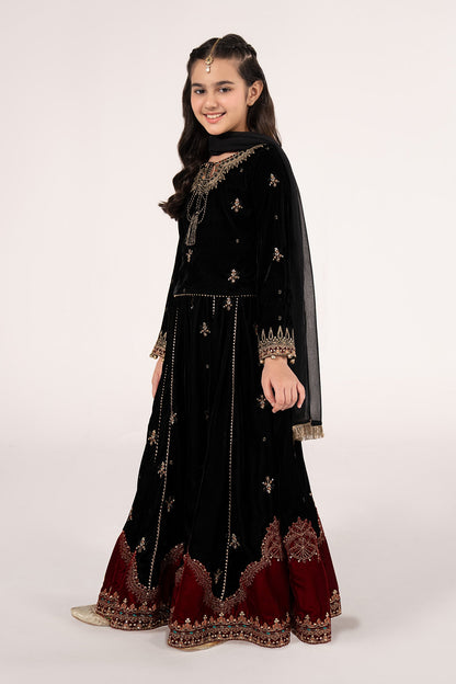 3 Piece Embroidered Velvet Suit - Festive Pakistani Kids Dresses - available at Maria Faisal in UK and USA