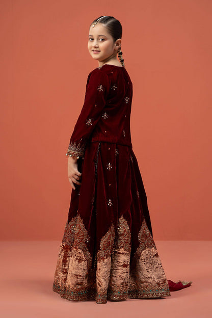 Maria B | 3 Piece Embroidered Velvet Suit | MKS-W24-14 by Maria Faisal - Registered Vendor of : Maria B - type : Kids Clothes - 100% original wedding dresses