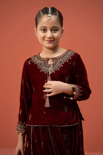Maria B | 3 Piece Embroidered Velvet Suit | MKS-W24-14 by Maria Faisal - Registered Vendor of : Maria B - type : Kids Clothes - 100% original wedding dresses