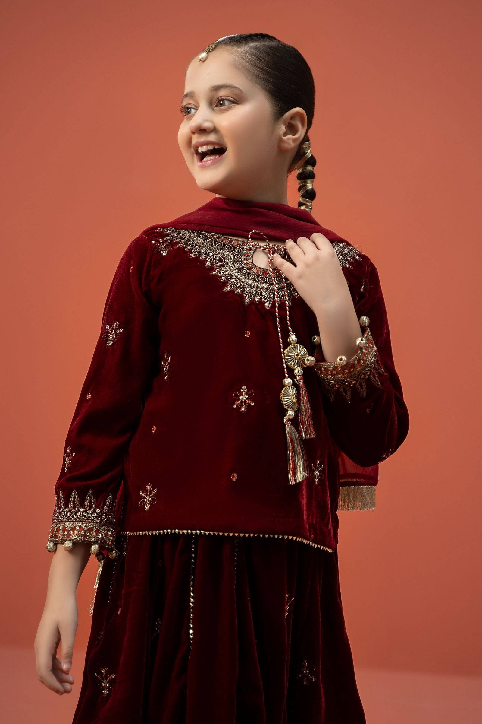 Maria B | 3 Piece Embroidered Velvet Suit | MKS-W24-14 by Maria Faisal - Registered Vendor of : Maria B - type : Kids Clothes - 100% original wedding dresses