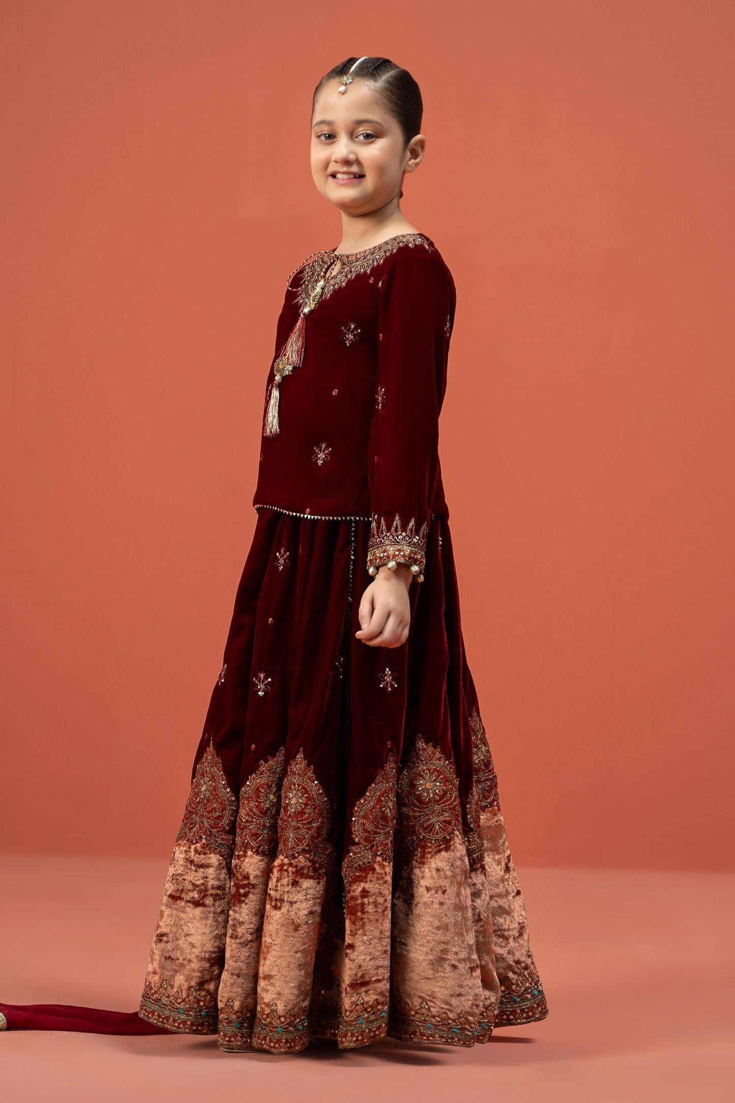 Maria B | 3 Piece Embroidered Velvet Suit | MKS-W24-14 by Maria Faisal - Registered Vendor of : Maria B - type : Kids Clothes - 100% original wedding dresses