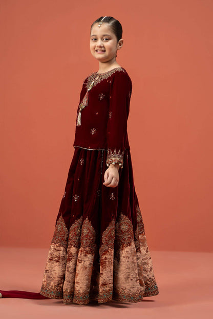 Maria B | 3 Piece Embroidered Velvet Suit | MKS-W24-14 by Maria Faisal - Registered Vendor of : Maria B - type : Kids Clothes - 100% original wedding dresses