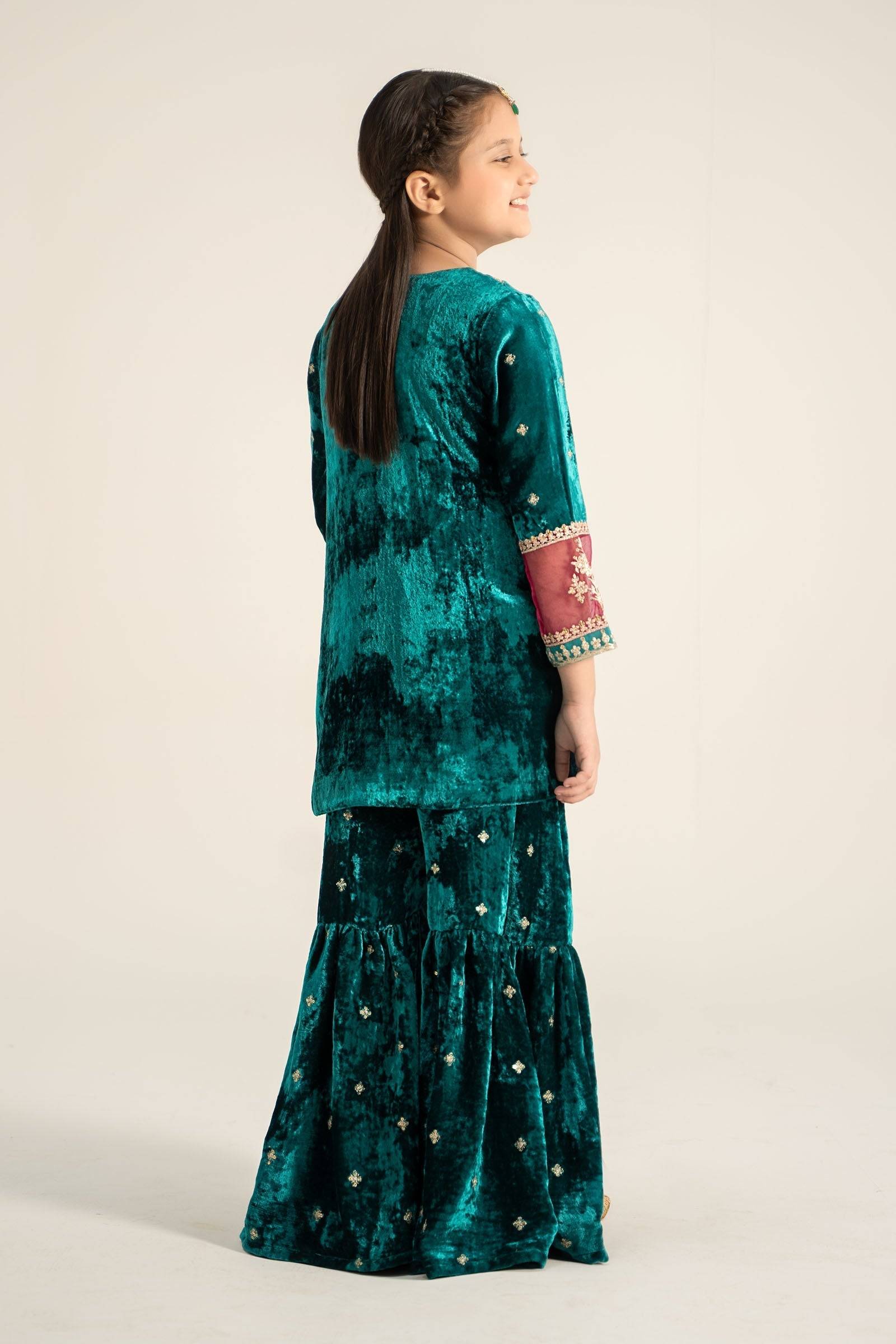 Maria B | 3 Piece Embroidered Velvet Suit | MKS-W24-16 by Maria Faisal - Registered Vendor of : Maria B - type : Kids Clothes - 100% original wedding dresses