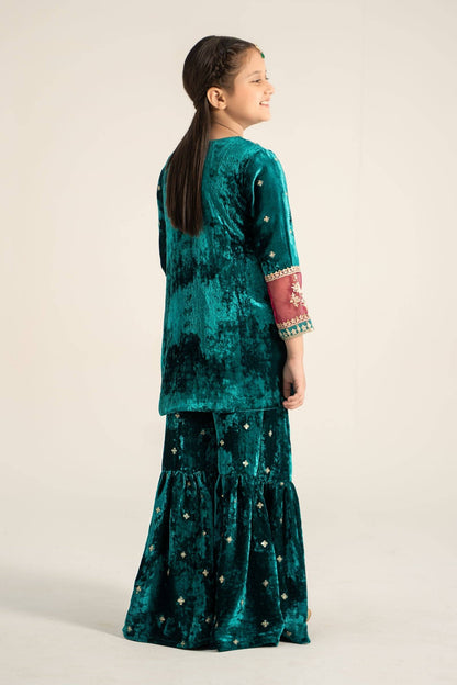 Maria B | 3 Piece Embroidered Velvet Suit | MKS-W24-16 by Maria Faisal - Registered Vendor of : Maria B - type : Kids Clothes - 100% original wedding dresses