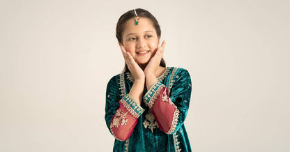 Maria B | 3 Piece Embroidered Velvet Suit | MKS-W24-16 by Maria Faisal - Registered Vendor of : Maria B - type : Kids Clothes - 100% original wedding dresses