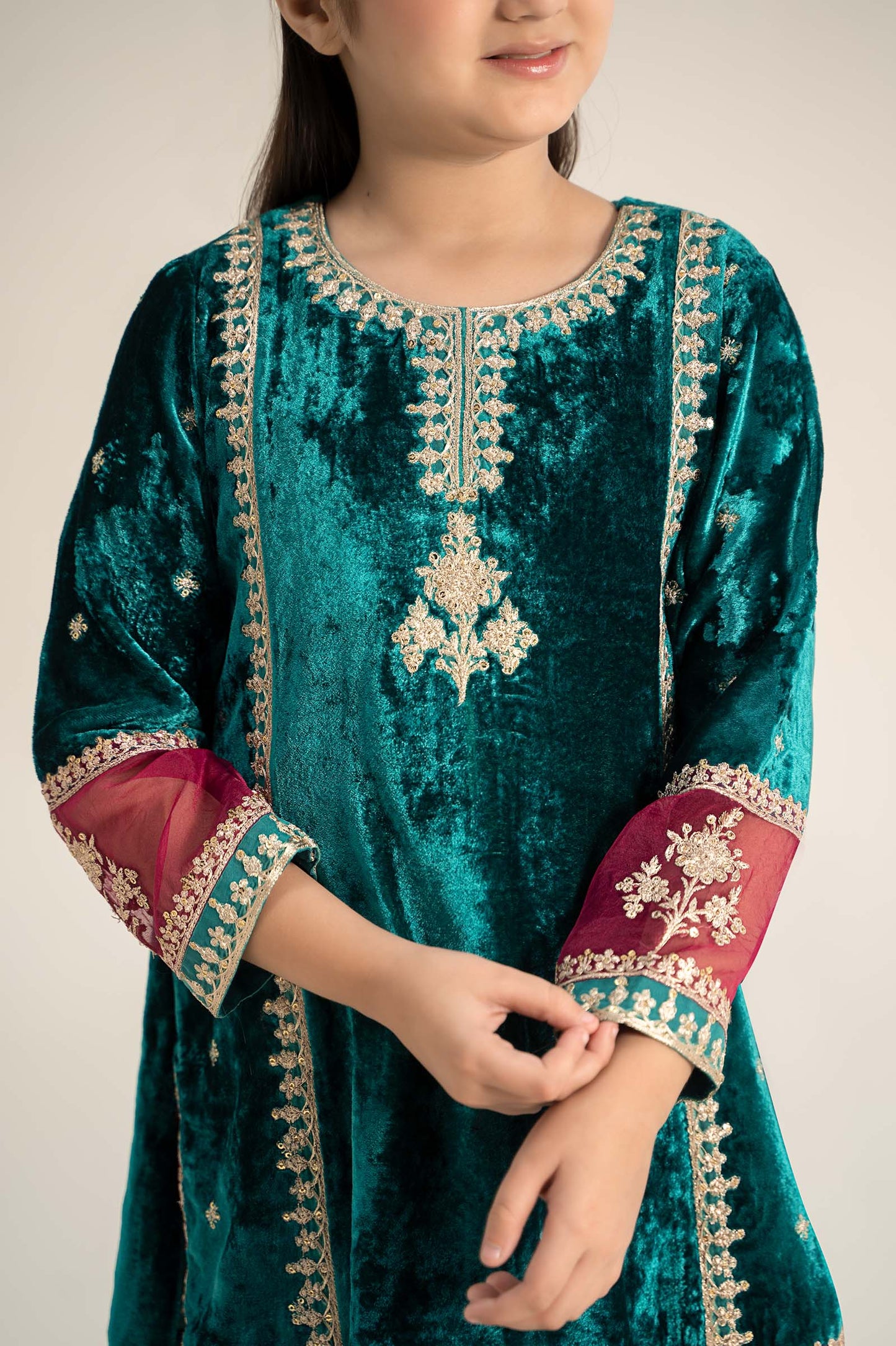 Maria B | 3 Piece Embroidered Velvet Suit | MKS-W24-16 by Maria Faisal - Registered Vendor of : Maria B - type : Kids Clothes - 100% original wedding dresses
