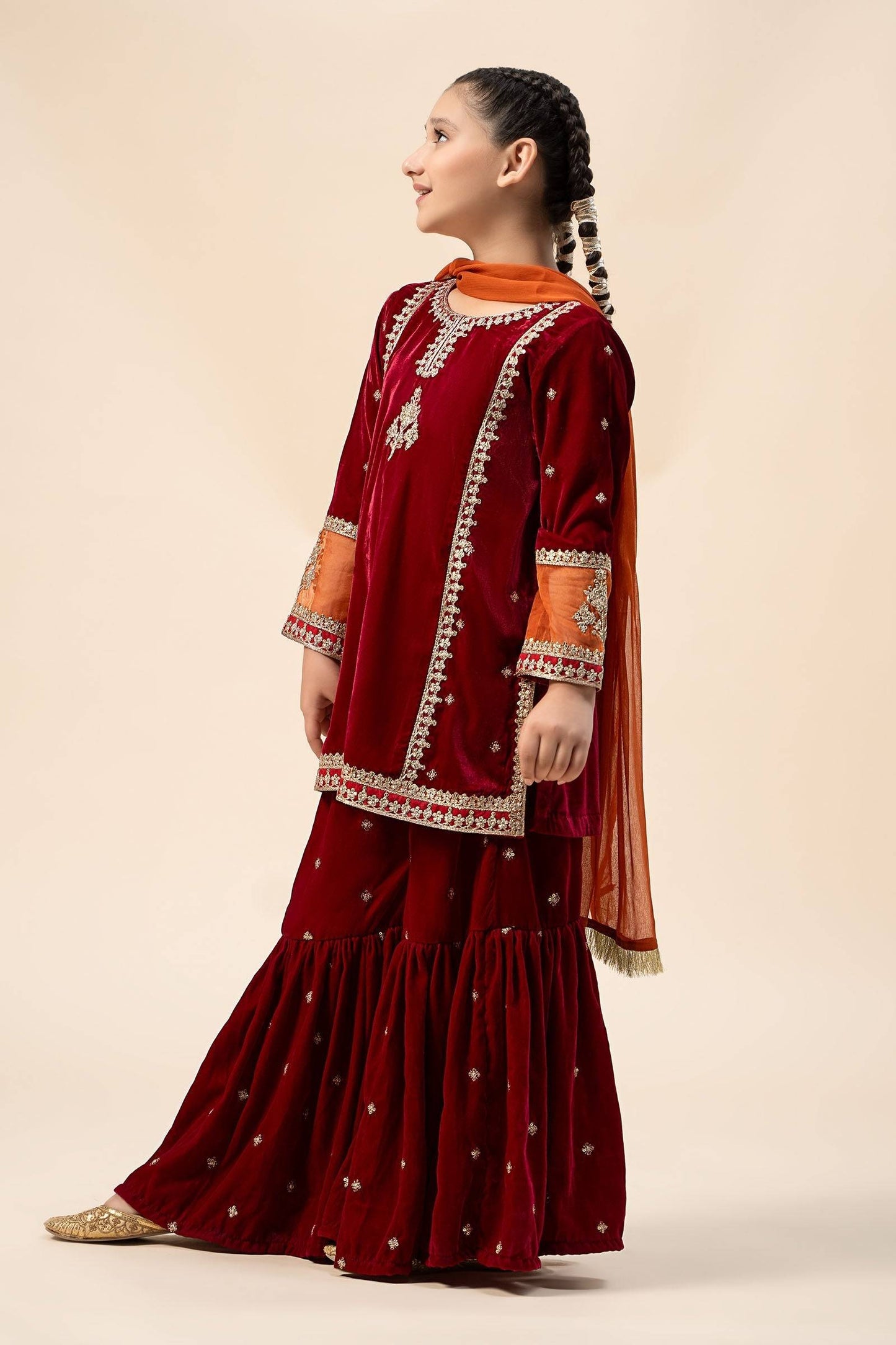 Maria B | 3 Piece Embroidered Velvet Suit | MKS-W24-16 by Maria Faisal - Registered Vendor of : Maria B - type : Kids Clothes - 100% original wedding dresses