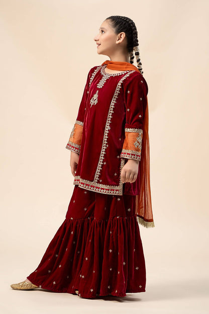 Maria B | 3 Piece Embroidered Velvet Suit | MKS-W24-16 by Maria Faisal - Registered Vendor of : Maria B - type : Kids Clothes - 100% original wedding dresses