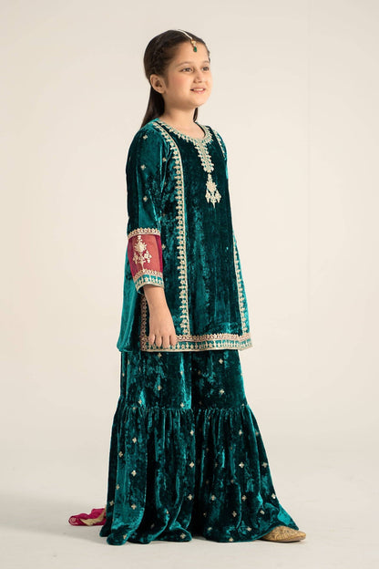 Maria B | 3 Piece Embroidered Velvet Suit | MKS-W24-16 by Maria Faisal - Registered Vendor of : Maria B - type : Kids Clothes - 100% original wedding dresses