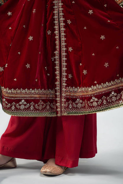 Maria B | 3 Piece Embroidered Velvet Suit | MKS-W24-17 by Maria Faisal - Registered Vendor of : Maria B - type : Kids Clothes - 100% original wedding dresses