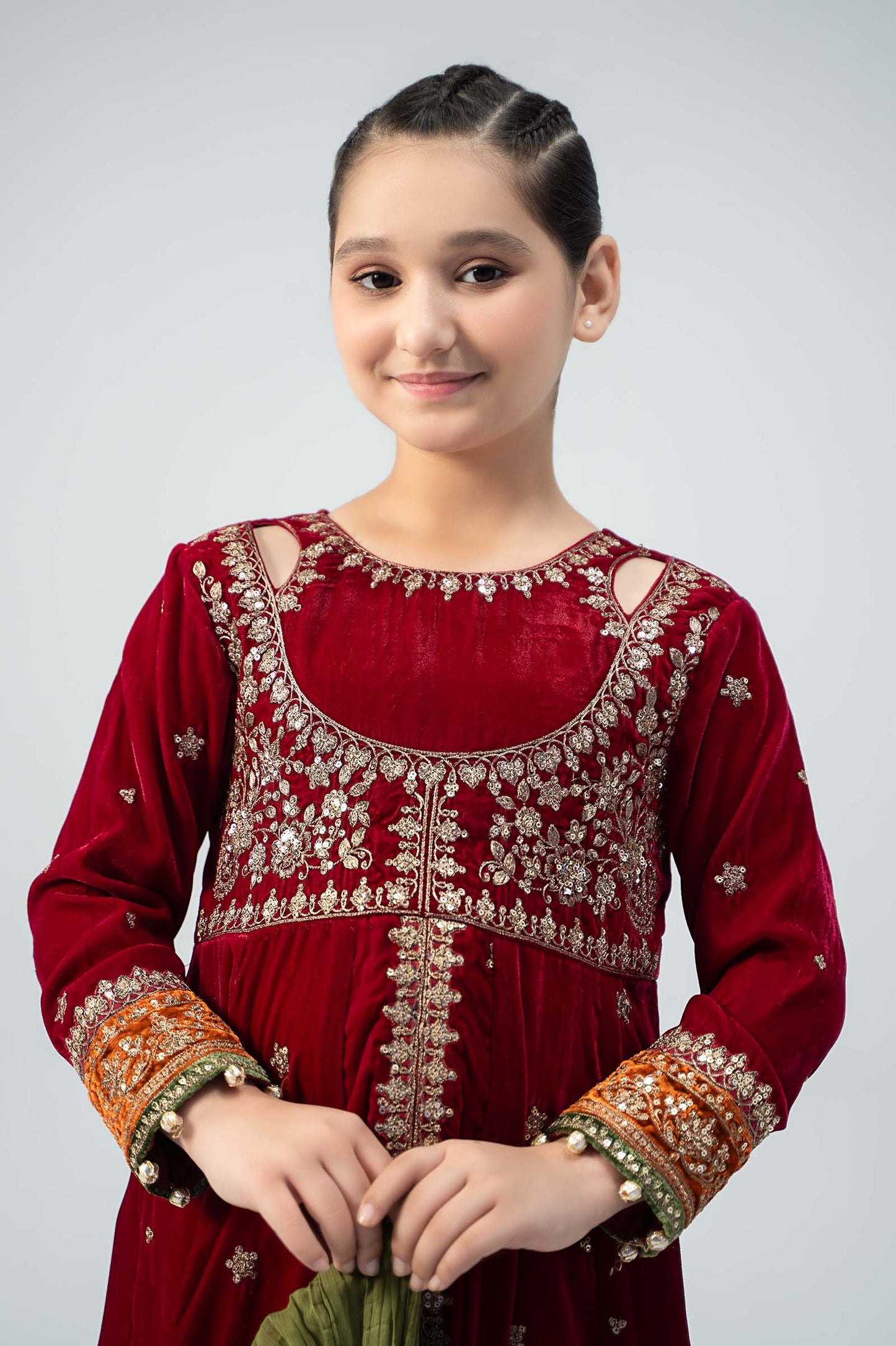 Maria B | 3 Piece Embroidered Velvet Suit | MKS-W24-17 by Maria Faisal - Registered Vendor of : Maria B - type : Kids Clothes - 100% original wedding dresses