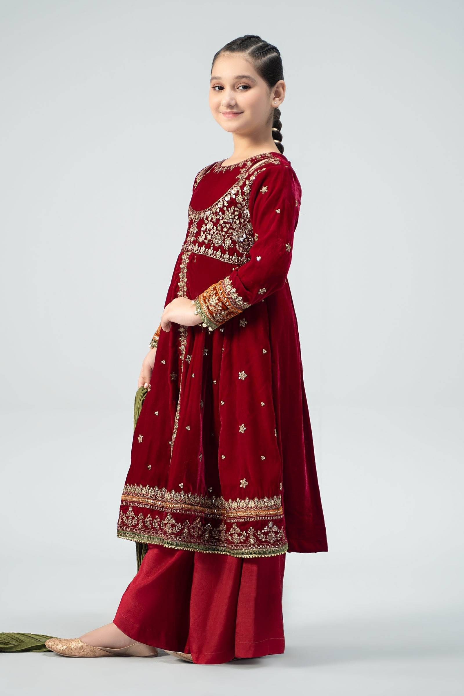 Maria B | 3 Piece Embroidered Velvet Suit | MKS-W24-17 by Maria Faisal - Registered Vendor of : Maria B - type : Kids Clothes - 100% original wedding dresses