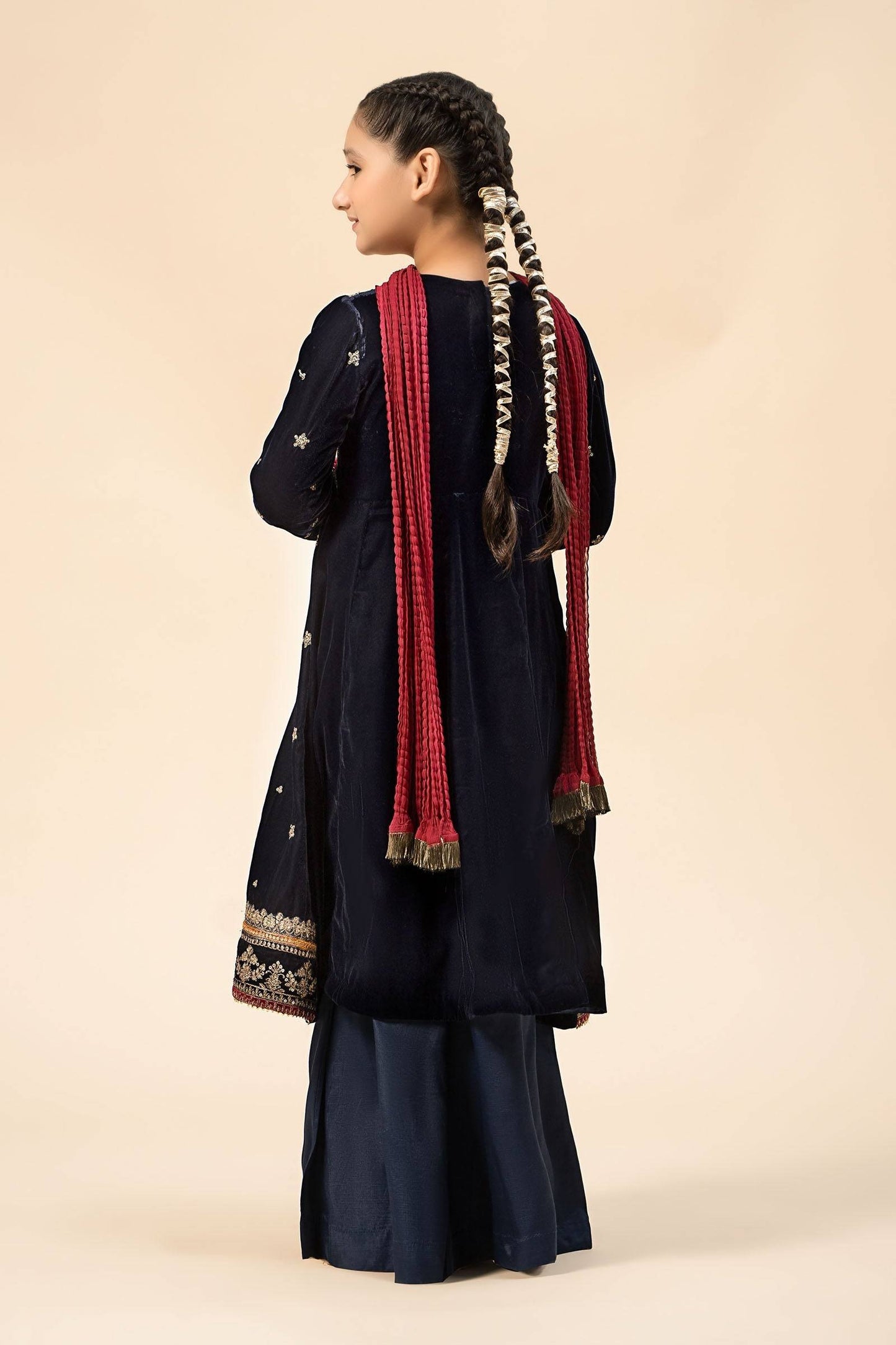 Maria B | 3 Piece Embroidered Velvet Suit | MKS-W24-17 by Maria Faisal - Registered Vendor of : Maria B - type : Kids Clothes - 100% original wedding dresses