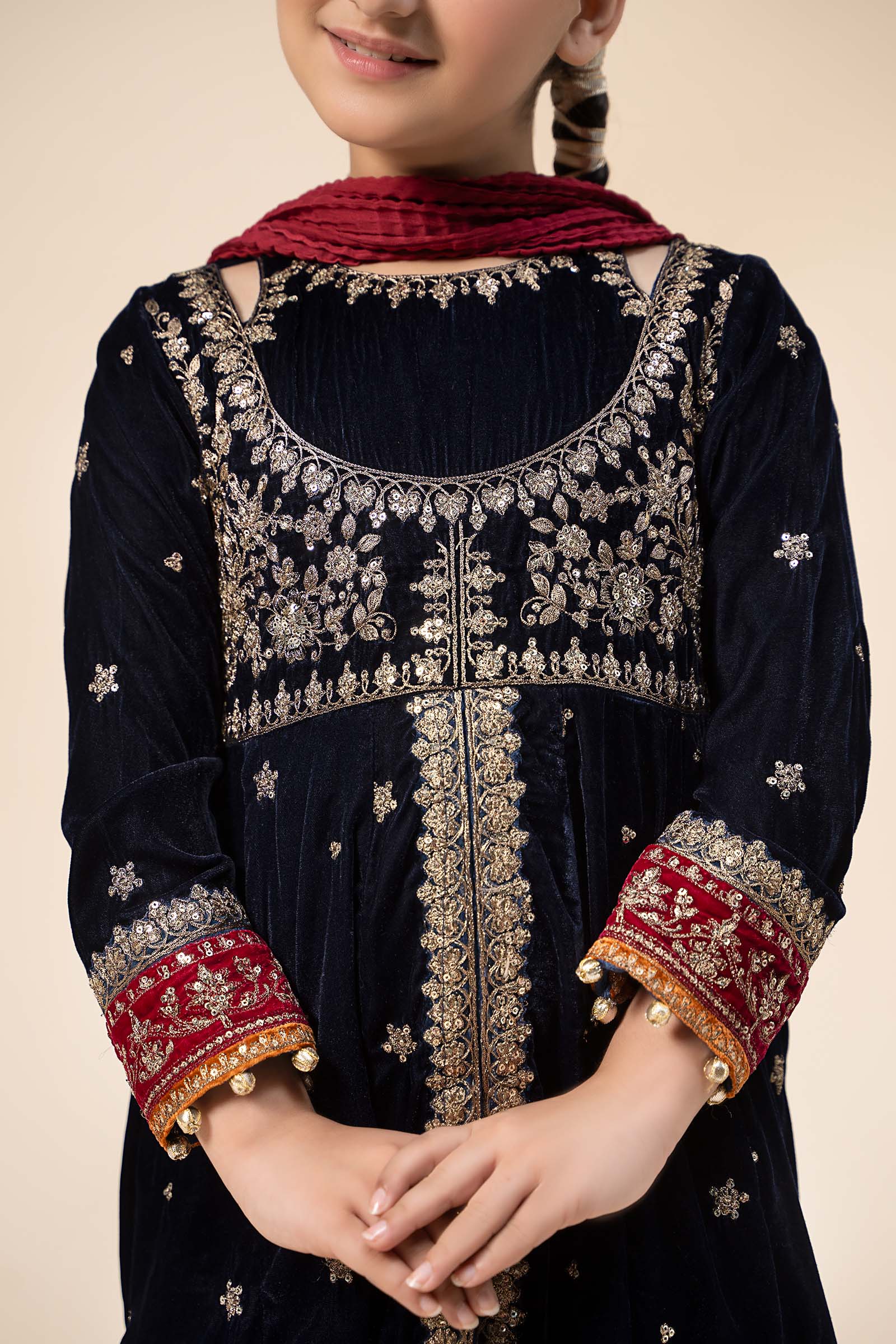 Maria B | 3 Piece Embroidered Velvet Suit | MKS-W24-17 by Maria Faisal - Registered Vendor of : Maria B - type : Kids Clothes - 100% original wedding dresses