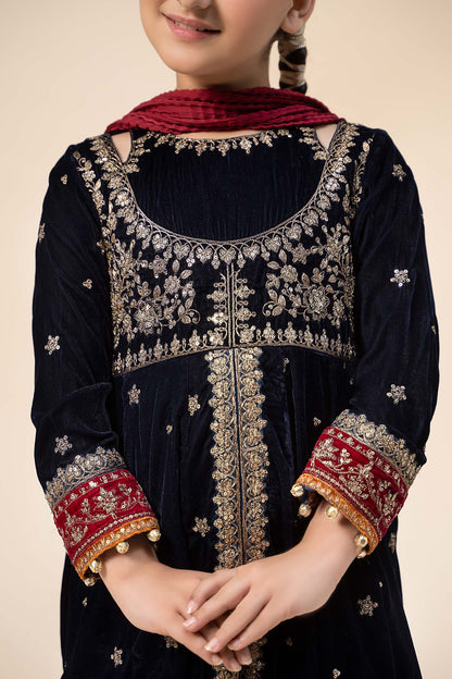 Maria B | 3 Piece Embroidered Velvet Suit | MKS-W24-17 by Maria Faisal - Registered Vendor of : Maria B - type : Kids Clothes - 100% original wedding dresses