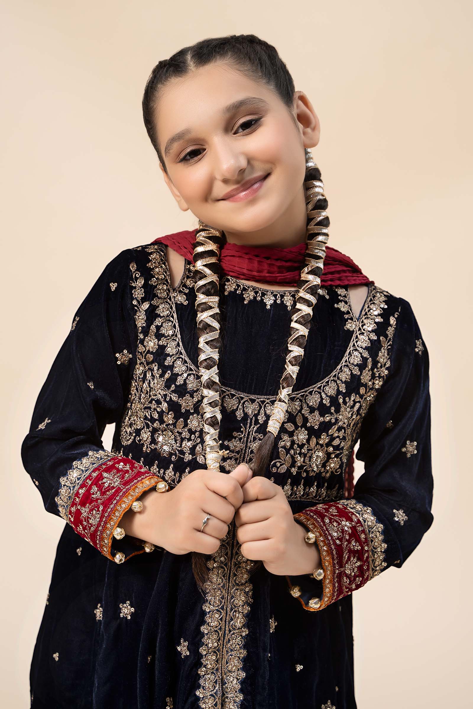 Maria B | 3 Piece Embroidered Velvet Suit | MKS-W24-17 by Maria Faisal - Registered Vendor of : Maria B - type : Kids Clothes - 100% original wedding dresses