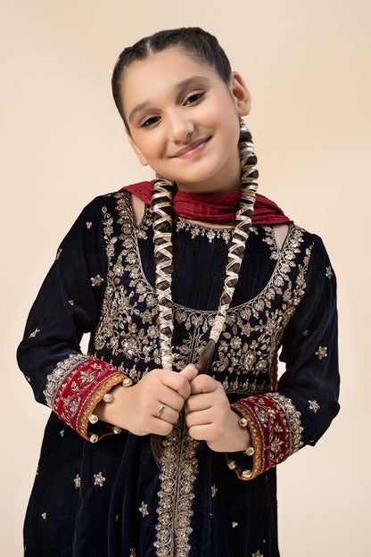 Maria B | 3 Piece Embroidered Velvet Suit | MKS-W24-17 by Maria Faisal - Registered Vendor of : Maria B - type : Kids Clothes - 100% original wedding dresses