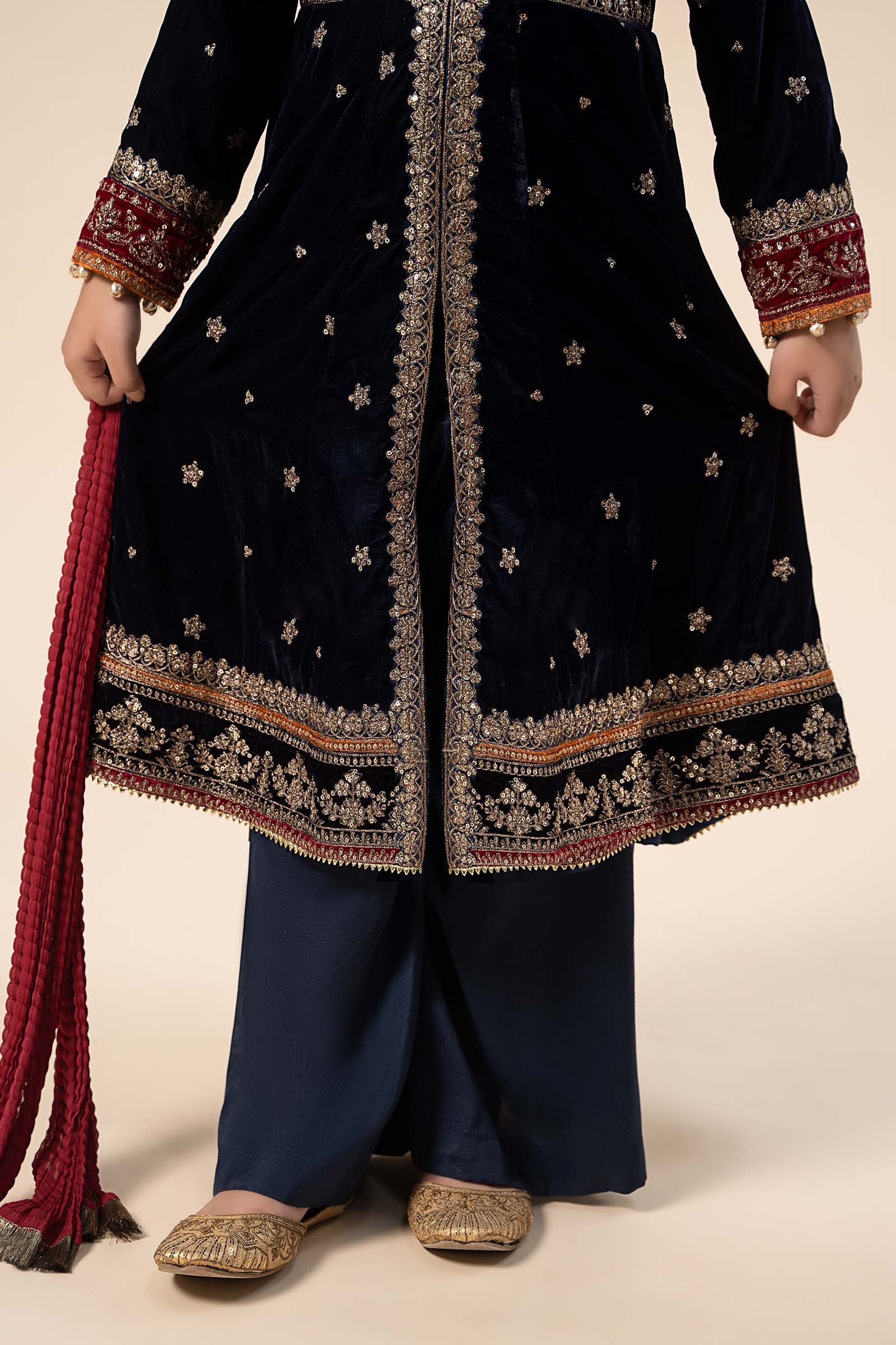 Maria B | 3 Piece Embroidered Velvet Suit | MKS-W24-17 by Maria Faisal - Registered Vendor of : Maria B - type : Kids Clothes - 100% original wedding dresses