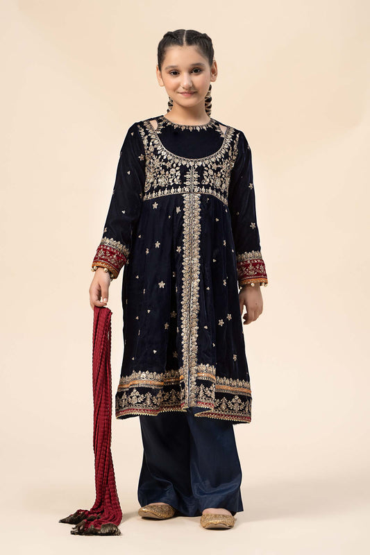 Maria B | 3 Piece Embroidered Velvet Suit | MKS-W24-17 by Maria Faisal - Registered Vendor of : Maria B - type : Kids Clothes - 100% original wedding dresses