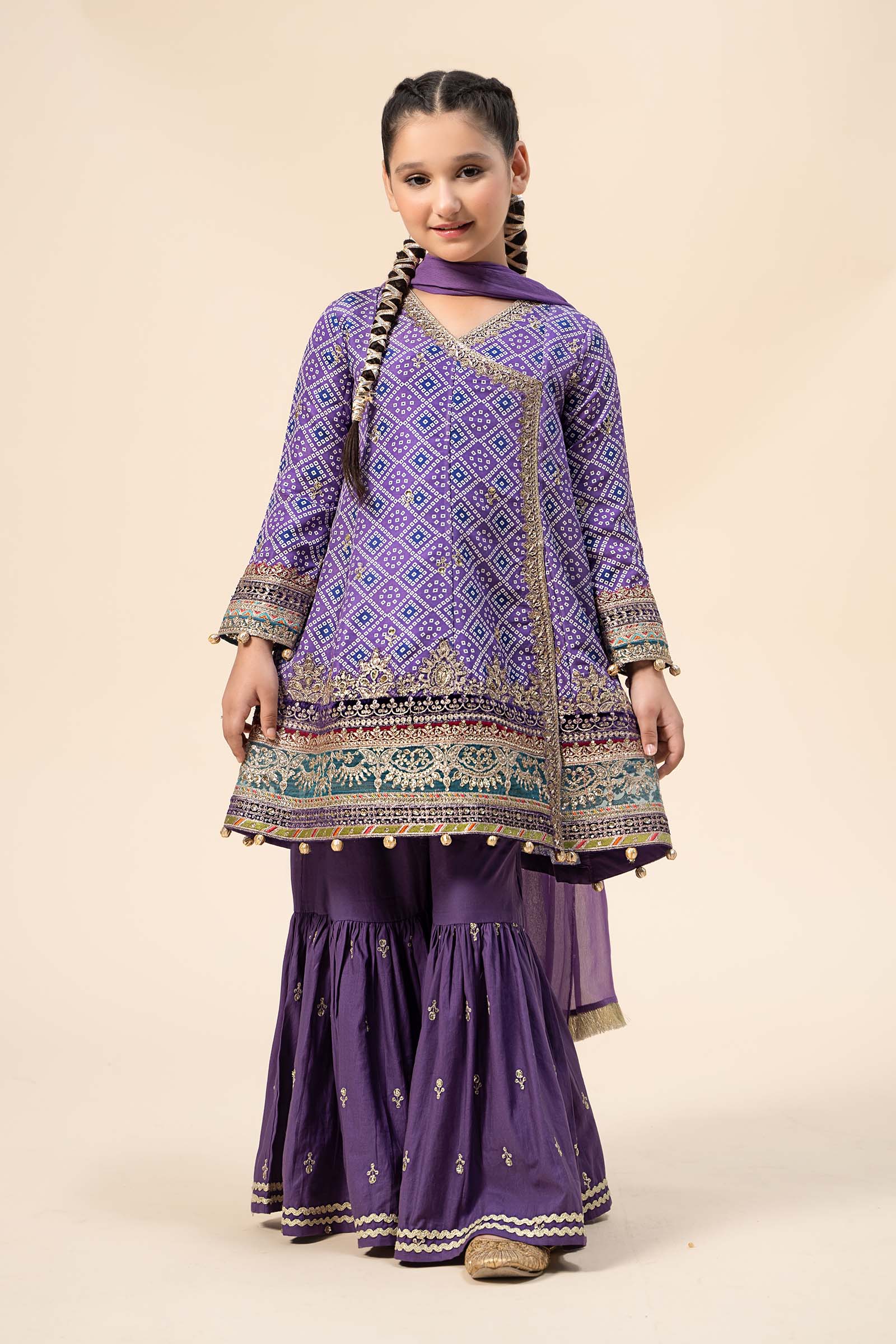 Maria B | 3 Piece Embroidered Raw Silk Suit | MKS-W24-20 by Maria Faisal - Registered Vendor of : Maria B - type : Kids Clothes - 100% original wedding dresses