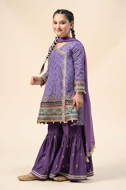 Maria B | 3 Piece Embroidered Raw Silk Suit | MKS-W24-20 by Maria Faisal - Registered Vendor of : Maria B - type : Kids Clothes - 100% original wedding dresses