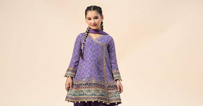 Maria B | 3 Piece Embroidered Raw Silk Suit | MKS-W24-20 by Maria Faisal - Registered Vendor of : Maria B - type : Kids Clothes - 100% original wedding dresses