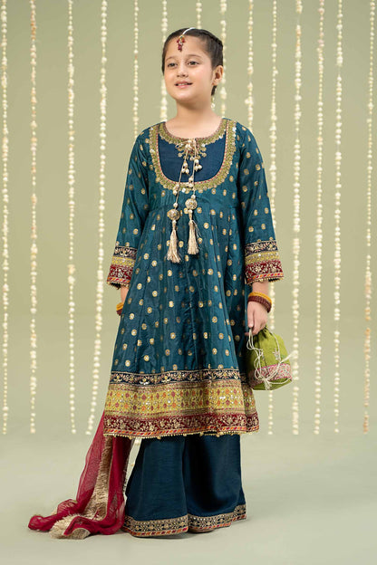 Maria B | 3 Piece Embroidered Jamawar Suit | MKS-W24-22 by Maria Faisal - Registered Vendor of : Maria B - type : Kids Clothes - 100% original wedding dresses