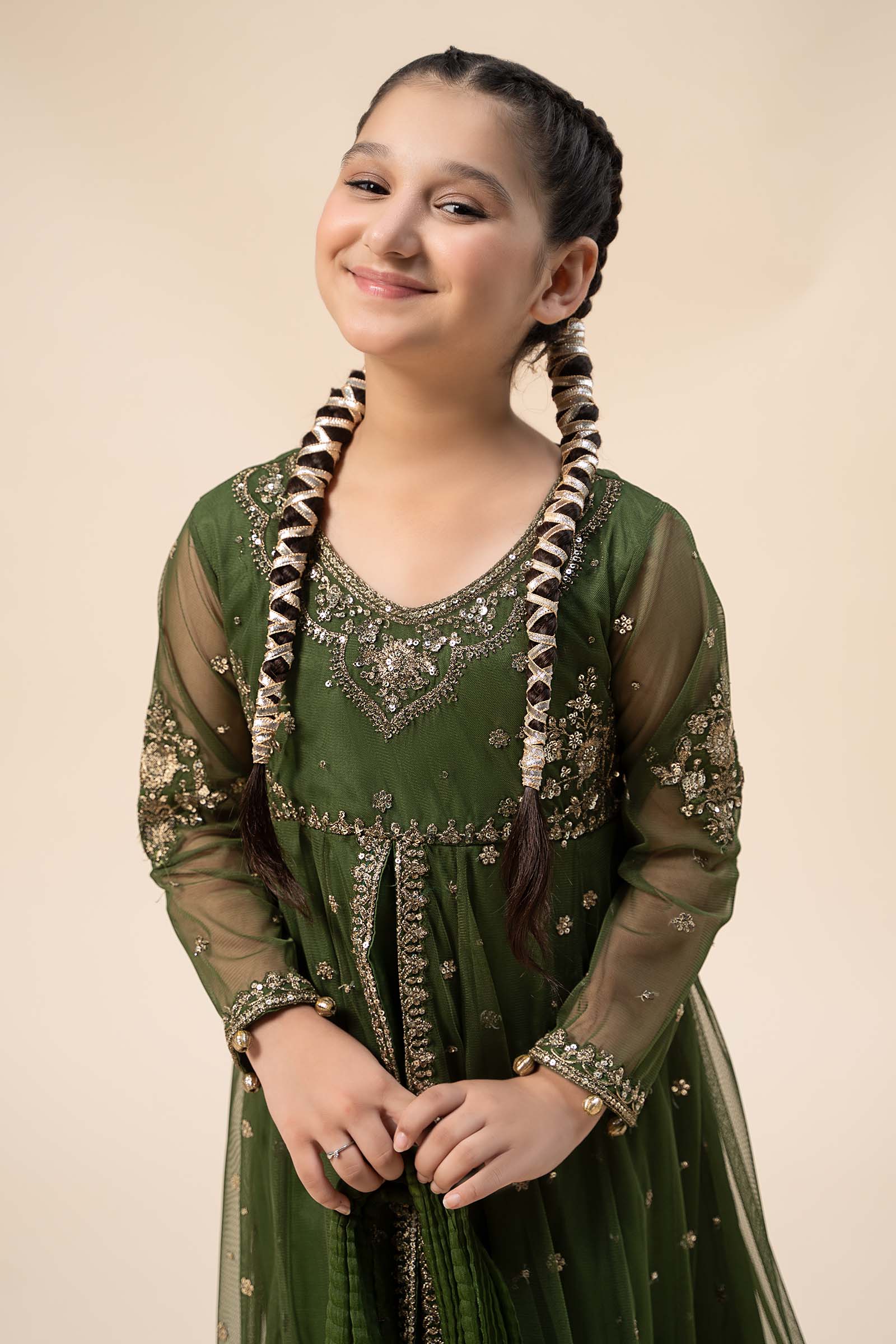 Maria B | 3 Piece Embroidered Net Suit | MKS-W24-25 by Maria Faisal - Registered Vendor of : Maria B - type : Kids Clothes - 100% original wedding dresses