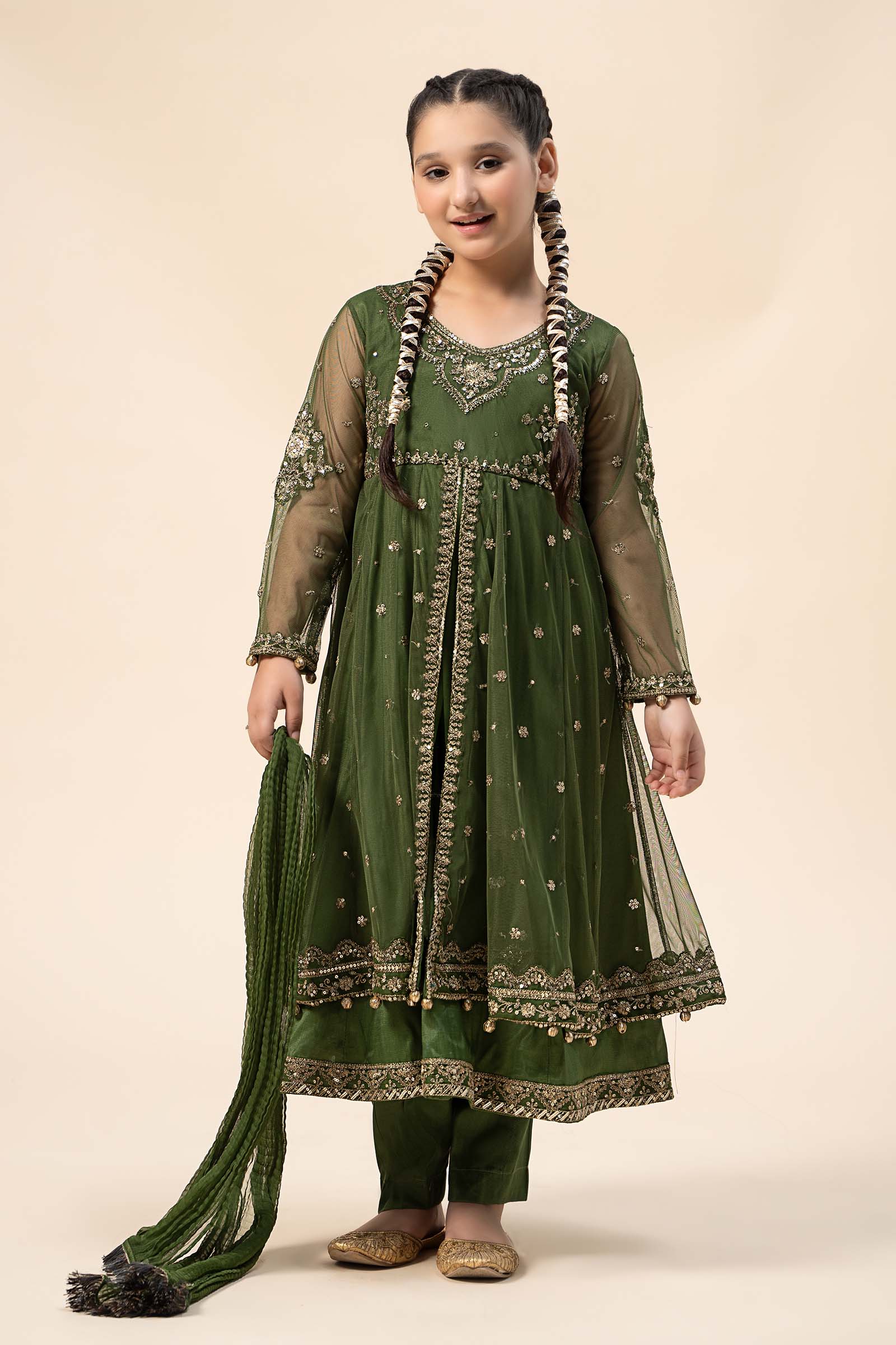 Maria B | 3 Piece Embroidered Net Suit | MKS-W24-25 by Maria Faisal - Registered Vendor of : Maria B - type : Kids Clothes - 100% original wedding dresses