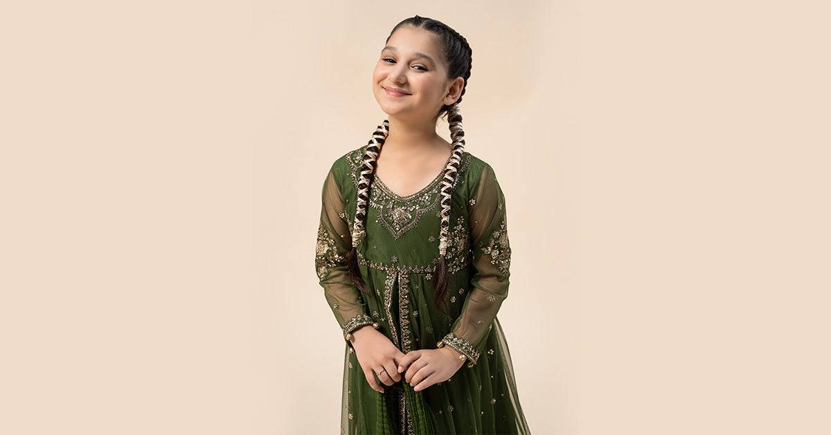 Maria B | 3 Piece Embroidered Net Suit | MKS-W24-25 by Maria Faisal - Registered Vendor of : Maria B - type : Kids Clothes - 100% original wedding dresses