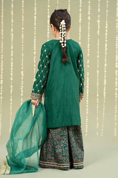 Maria B | 3 Piece Embroidered Raw Silk Suit | MKS-W24-28 by Maria Faisal - Registered Vendor of : Maria B - type : Kids Clothes - 100% original wedding dresses