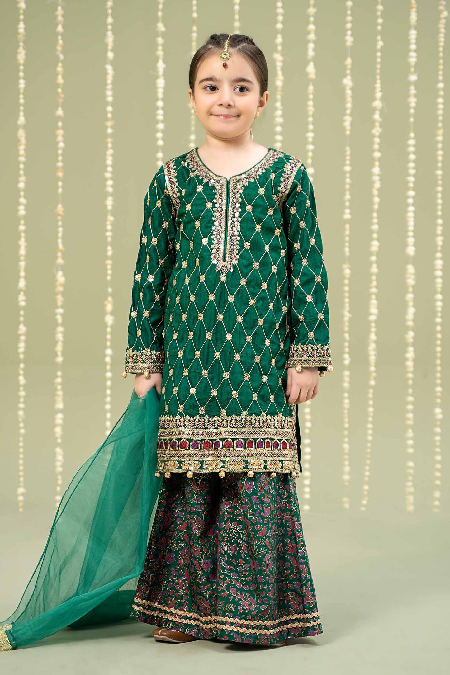 Maria B | 3 Piece Embroidered Raw Silk Suit | MKS-W24-28 by Maria Faisal - Registered Vendor of : Maria B - type : Kids Clothes - 100% original wedding dresses