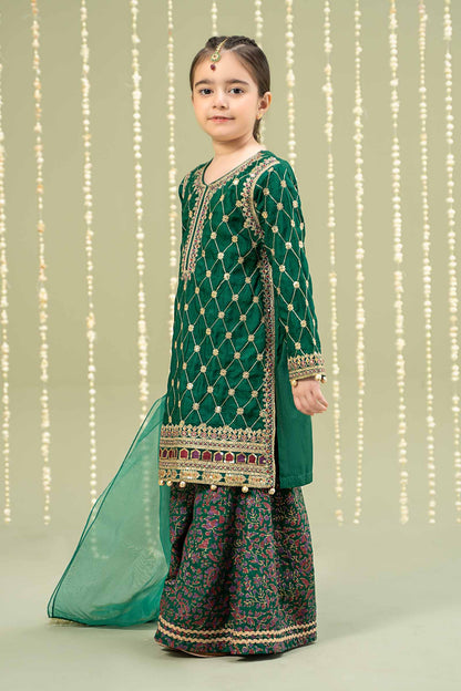 Maria B | 3 Piece Embroidered Raw Silk Suit | MKS-W24-28 by Maria Faisal - Registered Vendor of : Maria B - type : Kids Clothes - 100% original wedding dresses