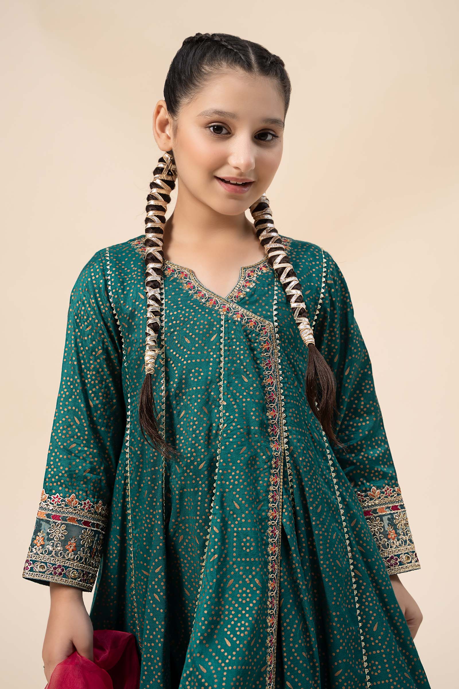 Maria B | 3 Piece Embroidered Raw Silk Suit | MKS-W24-29 by Maria Faisal - Registered Vendor of : Maria B - type : Kids Clothes - 100% original wedding dresses