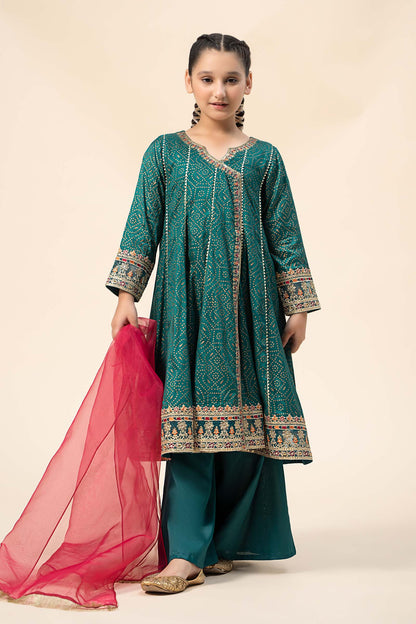 Maria B | 3 Piece Embroidered Raw Silk Suit | MKS-W24-29 by Maria Faisal - Registered Vendor of : Maria B - type : Kids Clothes - 100% original wedding dresses