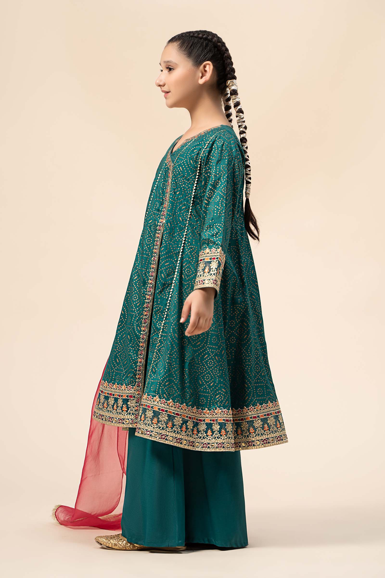 Maria B | 3 Piece Embroidered Raw Silk Suit | MKS-W24-29 by Maria Faisal - Registered Vendor of : Maria B - type : Kids Clothes - 100% original wedding dresses