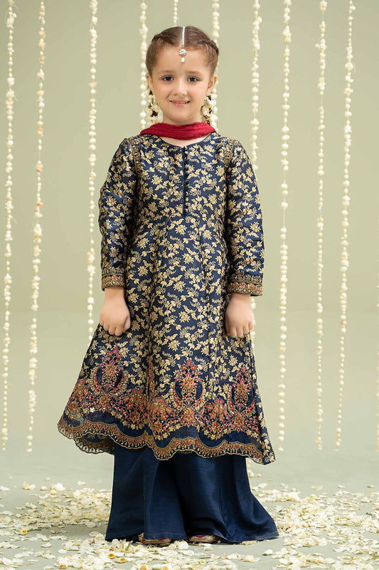 Maria B | 3 Piece Embroidered Jamawar Suit | MKS-W24-30 by Maria Faisal - Registered Vendor of : Maria B - type : Kids Clothes - 100% original wedding dresses